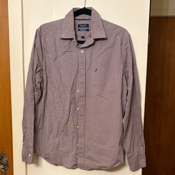 Nautica Men's Burgundy Checkered Button-Down Shirt - Picture 1 of 5